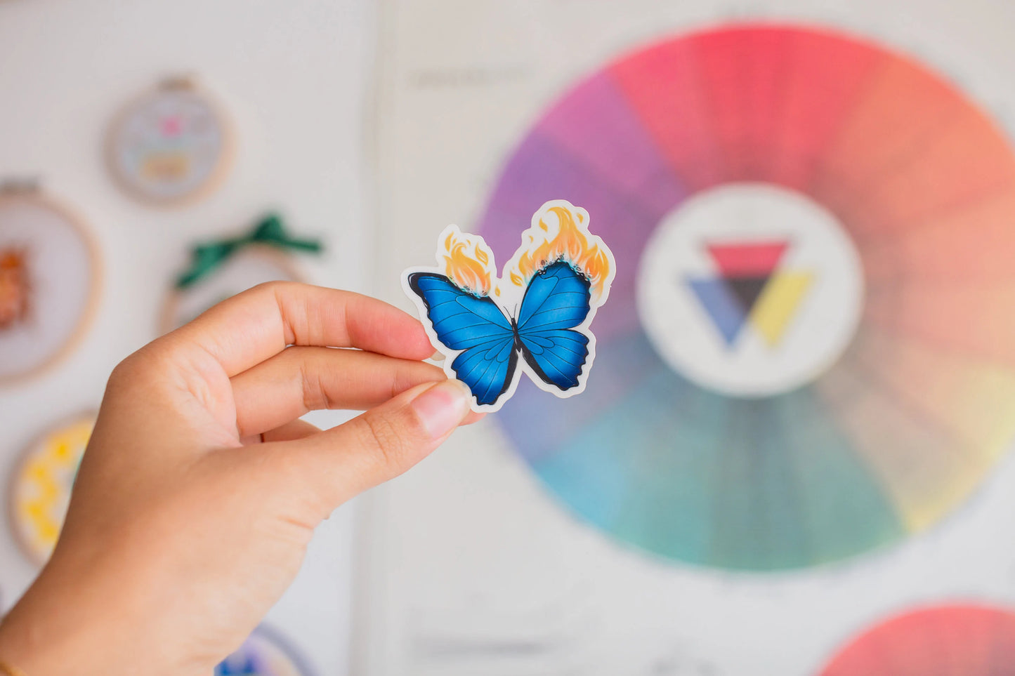 Blue Butterfly Catching Fire Transparent Sticker